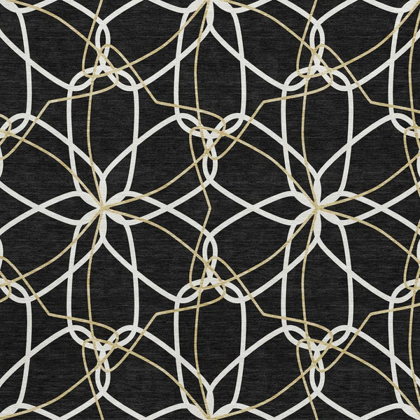 HomeRoots 5' X 8' Elegant Black Ivory Gold Geometric Washable Area Rug – UV Protected, Stain Resistant Design 675488