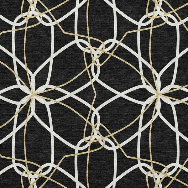 HomeRoots 8' X 10' Washable Black, Ivory & Gold Geometric Area Rug with UV Protection for Stylish Homes 675490