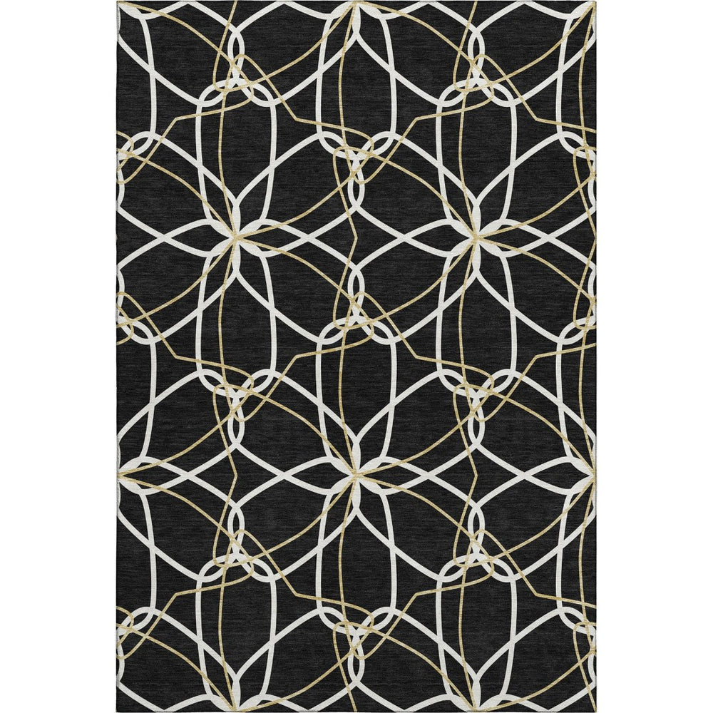 HomeRoots 9' X 12' Black Ivory and Gold Geometric Area Rug - Washable, UV-Protected, Perfect for Busy Homes! 675491