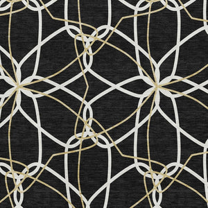 HomeRoots 9' X 12' Black Ivory and Gold Geometric Area Rug - Washable, UV-Protected, Perfect for Busy Homes! 675491