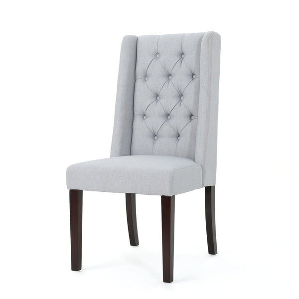 English Elm Dining Chair Set of Two Wingback Button Tufted High Back Birch Leg Upholstered Light Grey 61539.00LGRY