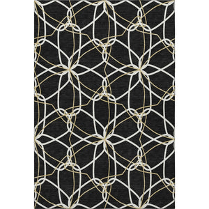 HomeRoots 10' X 14' Stylish Black Ivory Gold Geometric Area Rug - Washable, UV Protected, Perfect for Families 675492