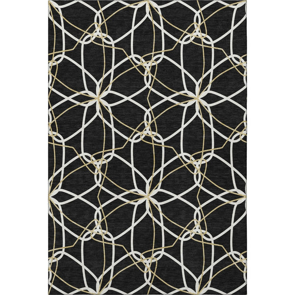 HomeRoots 10' X 14' Stylish Black Ivory Gold Geometric Area Rug - Washable, UV Protected, Perfect for Families 675492
