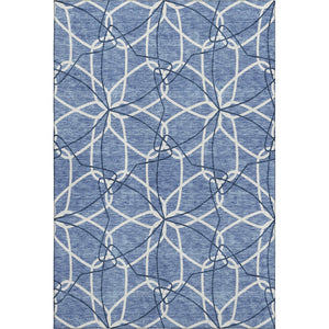 HomeRoots 5' X 8' Denim Blue & Ivory Geometric Area Rug - Washable, UV-Protected, Stain Resistant & Soft Surface 675494