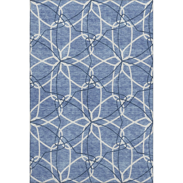 HomeRoots 5' X 8' Denim Blue & Ivory Geometric Area Rug - Washable, UV-Protected, Stain Resistant & Soft Surface 675494