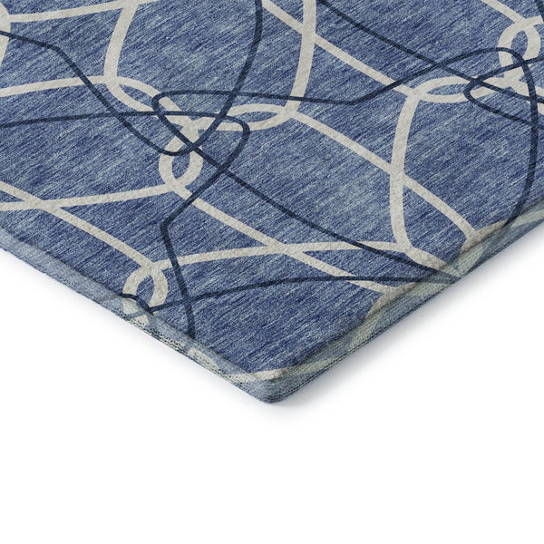 HomeRoots 5' X 8' Denim Blue & Ivory Geometric Area Rug - Washable, UV-Protected, Stain Resistant & Soft Surface 675494