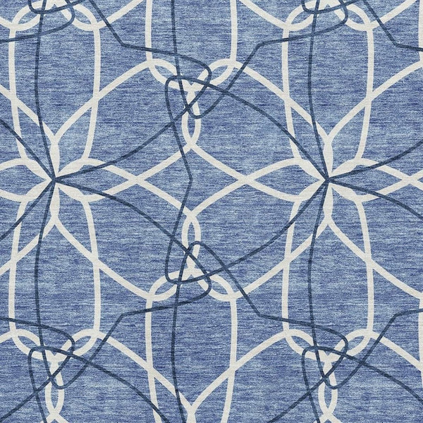 HomeRoots 5' X 8' Denim Blue & Ivory Geometric Area Rug - Washable, UV-Protected, Stain Resistant & Soft Surface 675494
