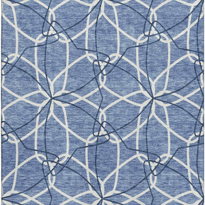 HomeRoots 5' X 8' Denim Blue & Ivory Geometric Area Rug - Washable, UV-Protected, Stain Resistant & Soft Surface 675494