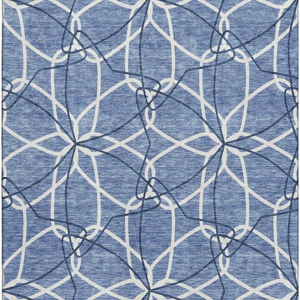 HomeRoots 5' X 8' Denim Blue & Ivory Geometric Area Rug - Washable, UV-Protected, Stain Resistant & Soft Surface 675494