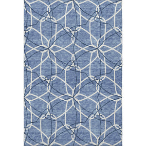 HomeRoots 8' X 10' Stylish Denim Blue & Ivory Geometric Area Rug - Washable, UV Protected, Durable & Easy Care 675496
