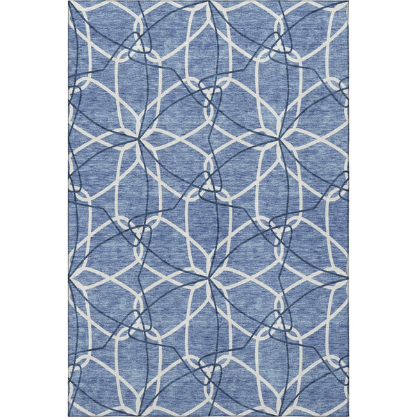 HomeRoots 8' X 10' Stylish Denim Blue & Ivory Geometric Area Rug - Washable, UV Protected, Durable & Easy Care 675496