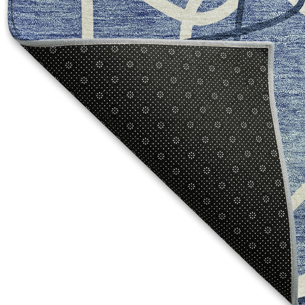 HomeRoots 9' X 12' Denim Blue Geometric Washable Area Rug with UV Protection - Stylish & Durable for Homes! 675497