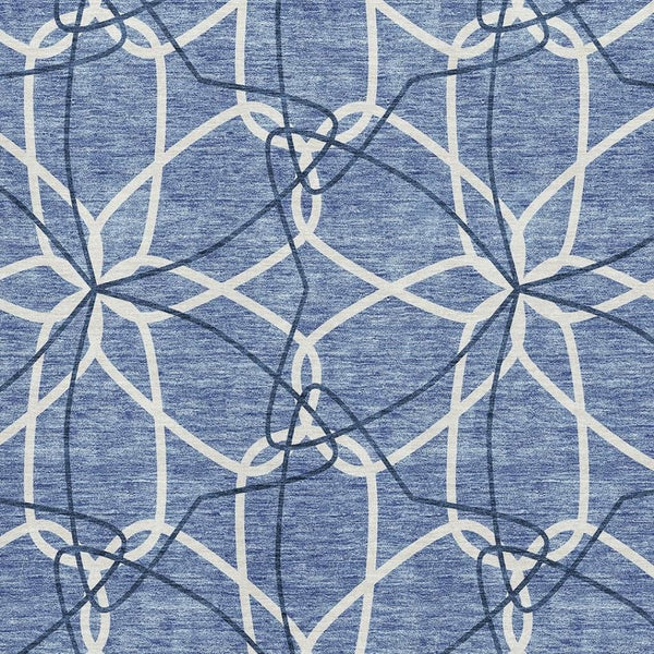 HomeRoots 9' X 12' Denim Blue Geometric Washable Area Rug with UV Protection - Stylish & Durable for Homes! 675497