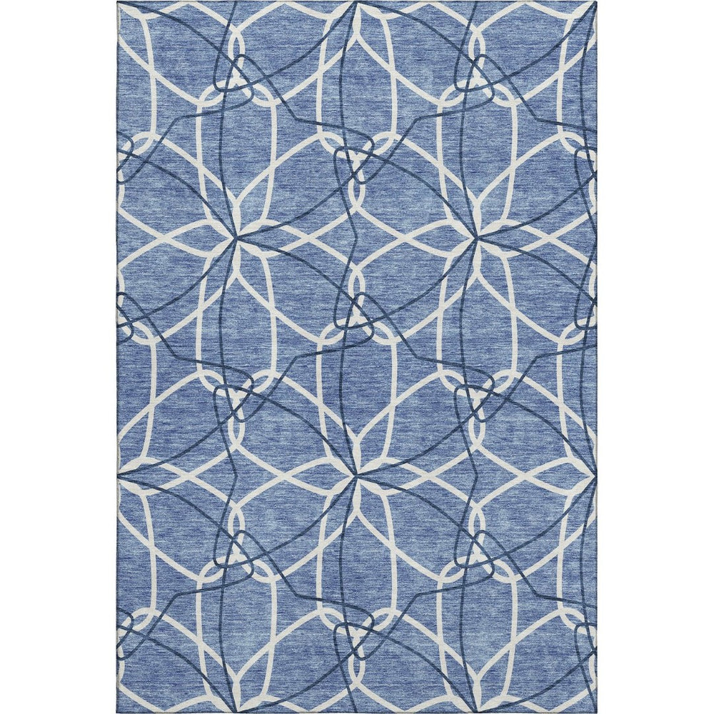 HomeRoots 10' Denim Blue & Ivory Geometric Area Rug – Washable, UV Protected, Perfect for High-Traffic Spaces 675498
