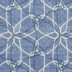HomeRoots 10' Denim Blue & Ivory Geometric Area Rug – Washable, UV Protected, Perfect for High-Traffic Spaces 675498