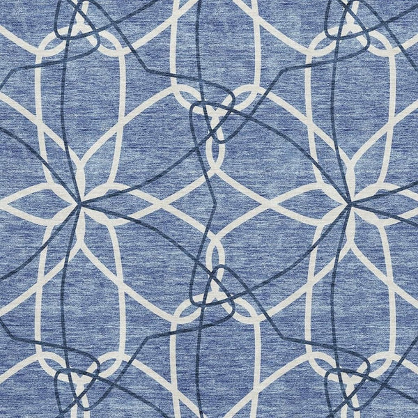 HomeRoots 10' Denim Blue & Ivory Geometric Area Rug – Washable, UV Protected, Perfect for High-Traffic Spaces 675498