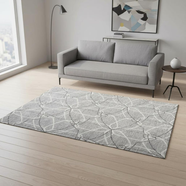 HomeRoots 5' X 8' Stylish Gray and Ivory Geometric Washable Area Rug with UV Protection for High-Traffic Homes 675500