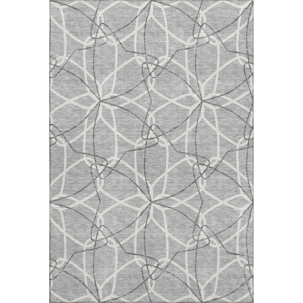 HomeRoots 5' X 8' Stylish Gray and Ivory Geometric Washable Area Rug with UV Protection for High-Traffic Homes 675500