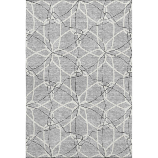 HomeRoots 5' X 8' Stylish Gray and Ivory Geometric Washable Area Rug with UV Protection for High-Traffic Homes 675500