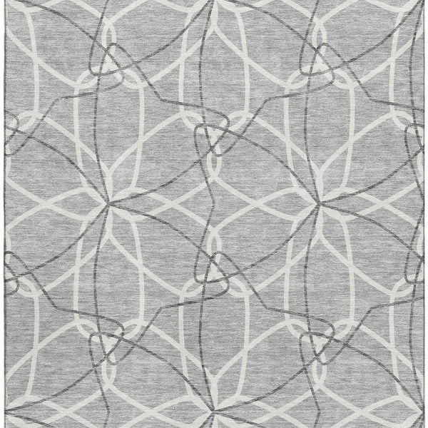 HomeRoots 5' X 8' Stylish Gray and Ivory Geometric Washable Area Rug with UV Protection for High-Traffic Homes 675500