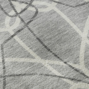 HomeRoots 8' Gray and Ivory Geometric Round Rug - Washable, UV-Protected, Stylish for High-Traffic Areas 675501