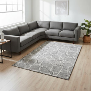 HomeRoots 8' X 10' Gray And Ivory Geometric Area Rug - Washable, Durable, UV Protected for High-Traffic Spaces 675502