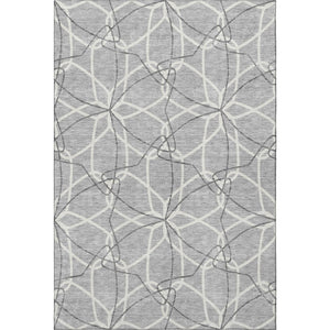 HomeRoots 8' X 10' Gray And Ivory Geometric Area Rug - Washable, Durable, UV Protected for High-Traffic Spaces 675502