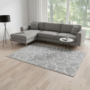 HomeRoots 9' X 12' Gray and Ivory Geometric Area Rug - Washable, UV-Protected, Perfect for Family Spaces! 675503