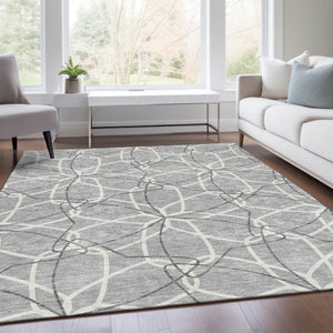 HomeRoots 9' X 12' Gray and Ivory Geometric Area Rug - Washable, UV-Protected, Perfect for Family Spaces! 675503