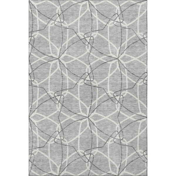 HomeRoots 9' X 12' Gray and Ivory Geometric Area Rug - Washable, UV-Protected, Perfect for Family Spaces! 675503