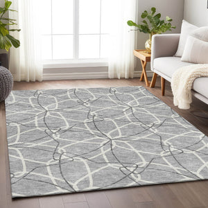 HomeRoots 10' X 14' Gray and Ivory Geometric Washable Area Rug with UV Protection for High-Traffic Spaces 675504
