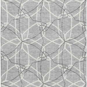 HomeRoots 10' X 14' Gray and Ivory Geometric Washable Area Rug with UV Protection for High-Traffic Spaces 675504