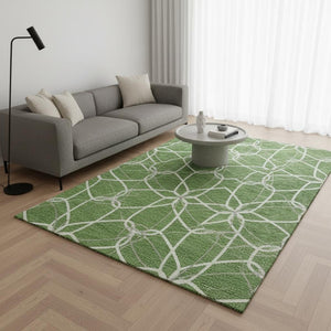 HomeRoots 5' X 8' Stylish Green Ivory Gray Geometric Washable Area Rug with UV Protection for Busy Homes! 675506