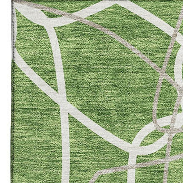HomeRoots 5' X 8' Stylish Green Ivory Gray Geometric Washable Area Rug with UV Protection for Busy Homes! 675506