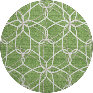 HomeRoots 8' Green Ivory and Gray Geometric Washable Round Rug - UV Protected, Durable, Family-Friendly Design 675507