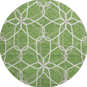HomeRoots 8' Green Ivory and Gray Geometric Washable Round Rug - UV Protected, Durable, Family-Friendly Design 675507