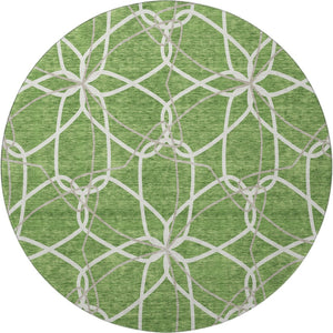 HomeRoots 8' Green Ivory and Gray Geometric Washable Round Rug - UV Protected, Durable, Family-Friendly Design 675507