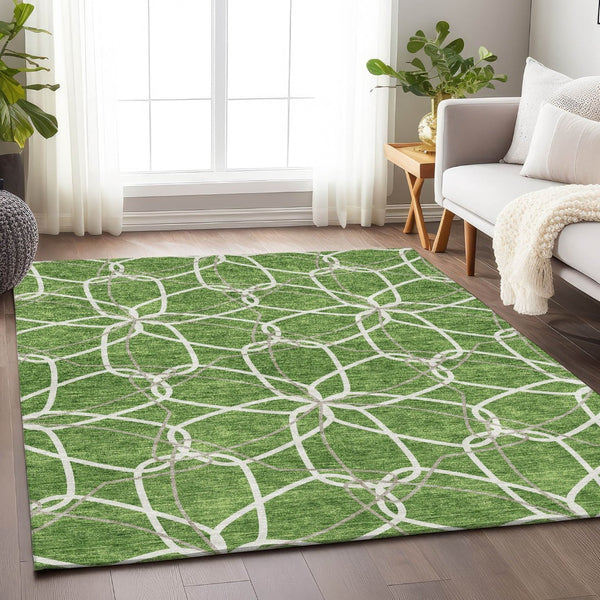 HomeRoots 8' X 10' Stylish Green, Ivory & Gray Geometric Area Rug - Washable, UV-Protected & Durable Design! 675508