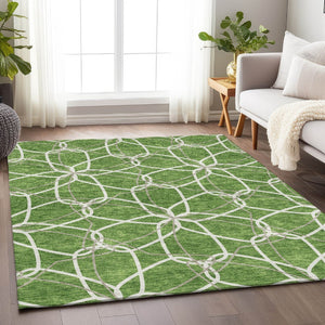 HomeRoots 9' X 12' Geometric Area Rug with UV Protection - Durable Green, Ivory & Gray Design for High-Traffic Areas 675509