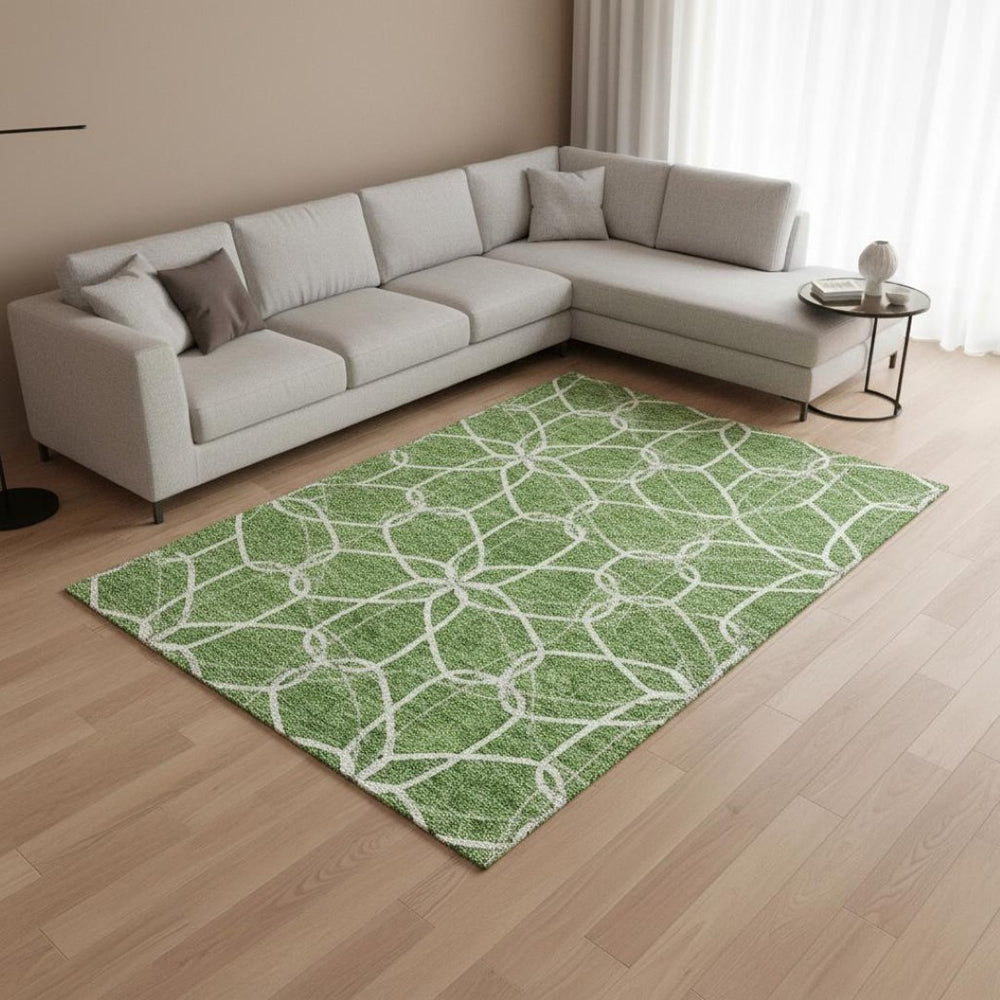 HomeRoots 10' X 14' Geometric Washable Area Rug in Green, Ivory & Gray - UV Protected & Stain Resistant Design 675510