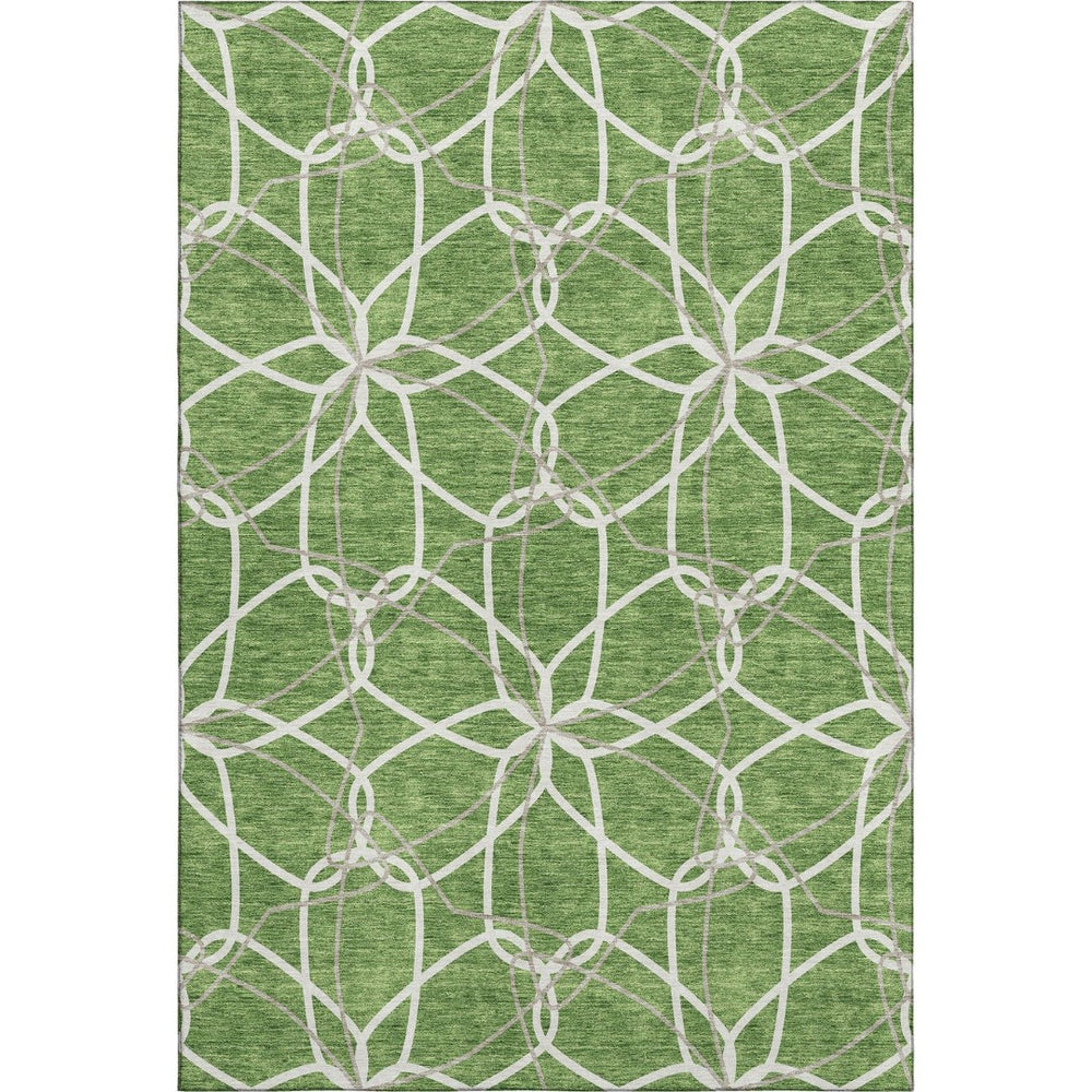 HomeRoots 10' X 14' Geometric Washable Area Rug in Green, Ivory & Gray - UV Protected & Stain Resistant Design 675510