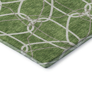 HomeRoots 10' X 14' Geometric Washable Area Rug in Green, Ivory & Gray - UV Protected & Stain Resistant Design 675510