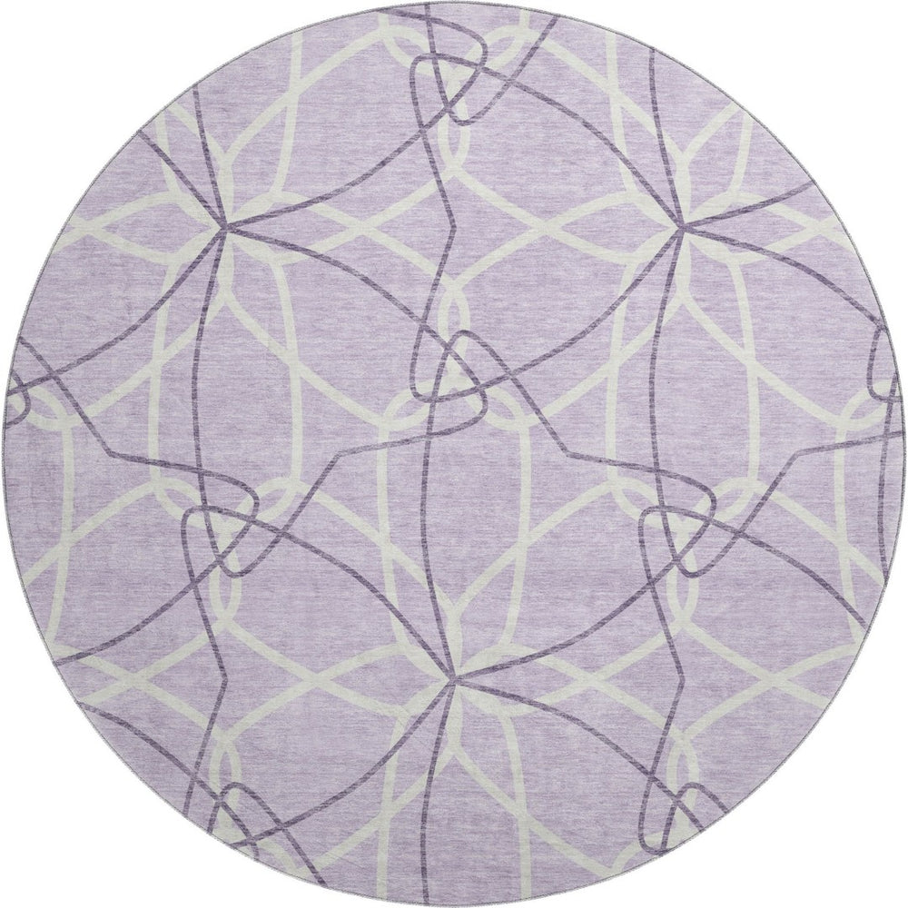 HomeRoots 8' Lavender and Ivory Geometric Washable Round Rug with UV Protection for Modern Homes & Easy Care 675513