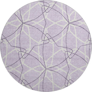 HomeRoots 8' Lavender and Ivory Geometric Washable Round Rug with UV Protection for Modern Homes & Easy Care 675513