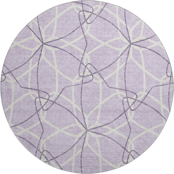 HomeRoots 8' Lavender and Ivory Geometric Washable Round Rug with UV Protection for Modern Homes & Easy Care 675513