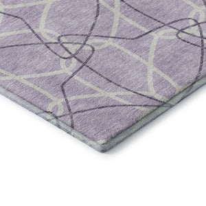 HomeRoots 8' Lavender and Ivory Geometric Washable Round Rug with UV Protection for Modern Homes & Easy Care 675513