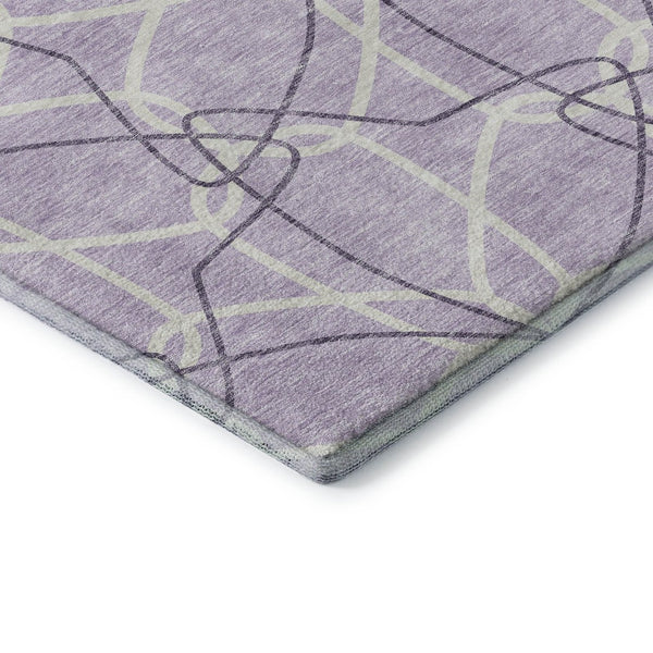 HomeRoots 8' Lavender and Ivory Geometric Washable Round Rug with UV Protection for Modern Homes & Easy Care 675513