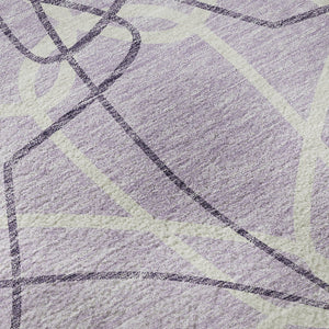 HomeRoots 8' Lavender and Ivory Geometric Washable Round Rug with UV Protection for Modern Homes & Easy Care 675513
