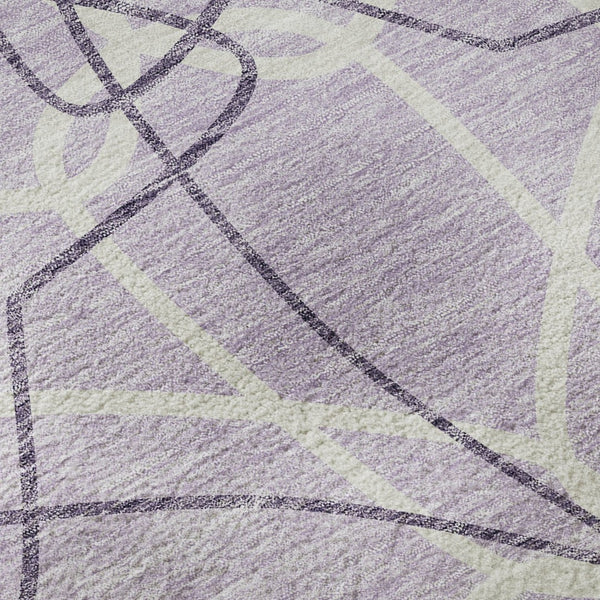 HomeRoots 8' Lavender and Ivory Geometric Washable Round Rug with UV Protection for Modern Homes & Easy Care 675513