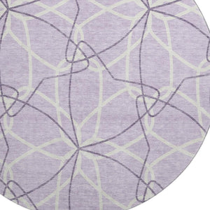 HomeRoots 8' Lavender and Ivory Geometric Washable Round Rug with UV Protection for Modern Homes & Easy Care 675513